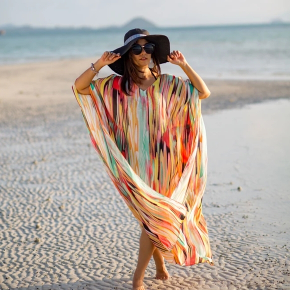 1 left!Gorgeous Rainbow Kaftan Swim Cover up Dress - Picture 3 of 6
